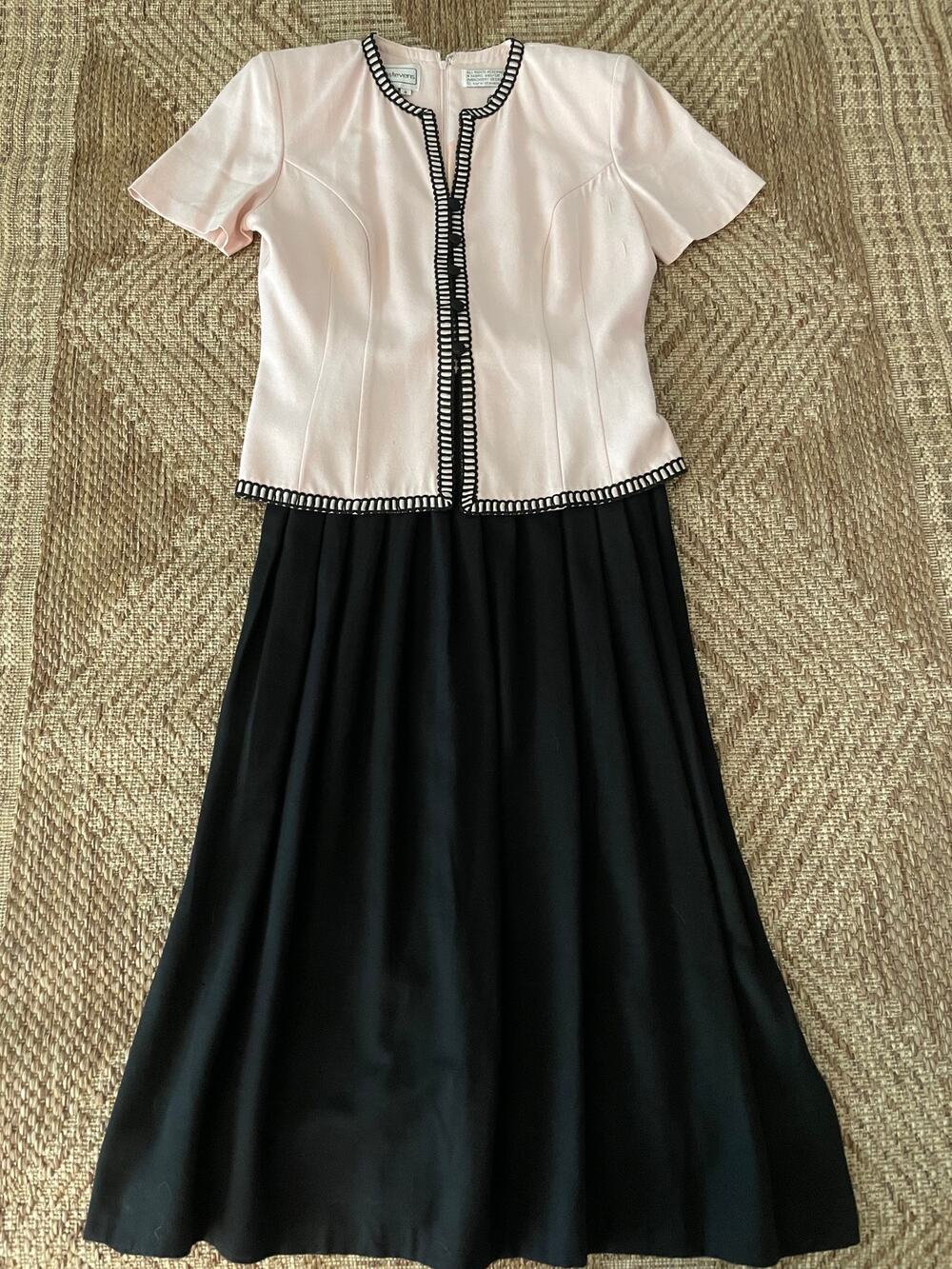 VTG Karin Stevens Pink and Black Maxi dress with Faux Jacket top SZ 6